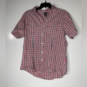 H&M Button Up Shirt Short Sleeve Mens Size Medium Red White Black  Plaid.